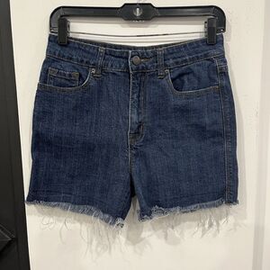 BDG Women’s High Rise Cutoff Denim Jean Dark Wash Shorts Raw Hem 28 Waist